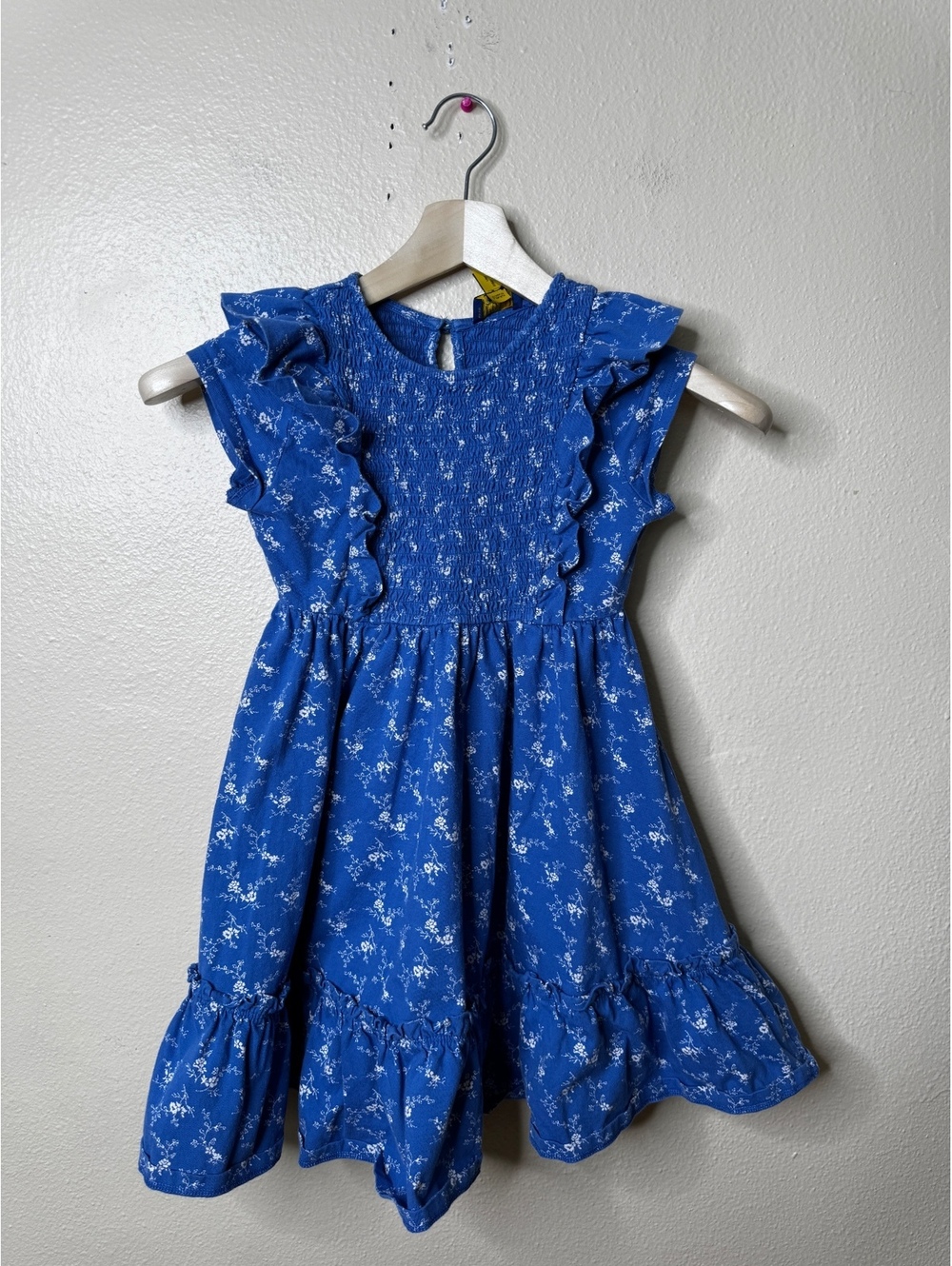 Polo Ralph Lauren Dress Girls 8-10 Blue Floral Smocked Ruffle Fit Flare